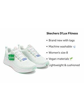 Skechers D’Lux Fitness Sneakers Women’s 8 White Mint Vegan NWT